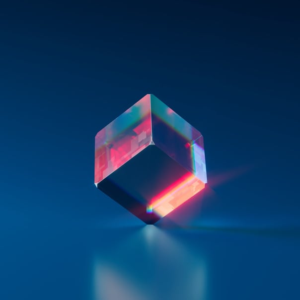 A blue 3D futuristic cube